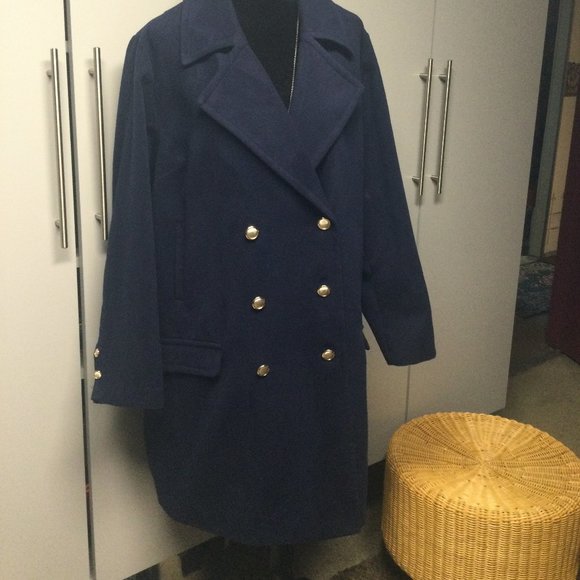 JUST FAB Women s Large Double breasted Navy Long Coat Jacket - Picture 2 of 2